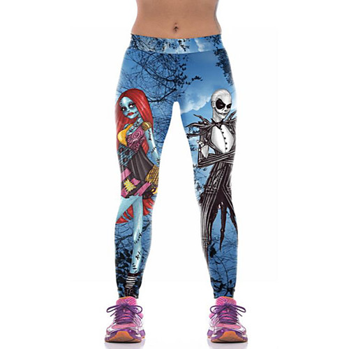 

Women's Exaggerated Yoga Breathable Sports Halloween Sweatpants Pants Skull Full Length Print Blue