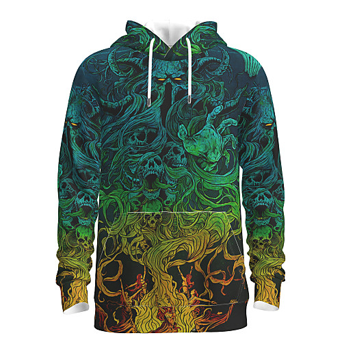 

Men's Pullover Hoodie Sweatshirt Graphic Skull Hooded Halloween Weekend 3D Print Casual Halloween Hoodies Sweatshirts Long Sleeve Green