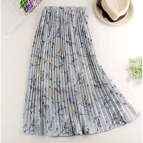 

Women's Casual / Daily Basic Skirts Floral Pleated Blue Beige Gray