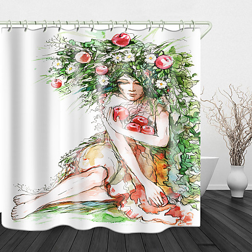 

Painted Beauty Apple Print Waterproof Fabric Shower Curtain for Bathroom Home Decor Covered Bathtub Curtains Liner Includes with Hooks