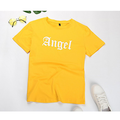 

Women's T shirt Graphic Text Letter Print Round Neck Tops Basic Basic Top White Yellow Dark Gray