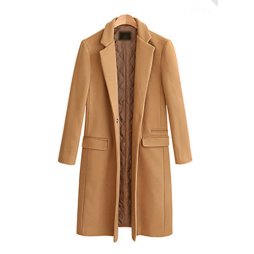 

Women's Coat Daily Fall & Winter Regular Coat Slim Basic Jacket Long Sleeve Solid Colored Camel Black / Wool