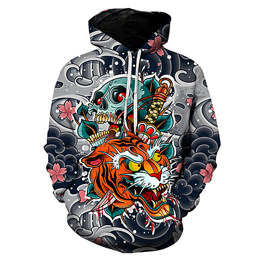 

Men's Pullover Hoodie Sweatshirt Graphic Animal Hooded Daily 3D Print Basic Hoodies Sweatshirts Long Sleeve Gray