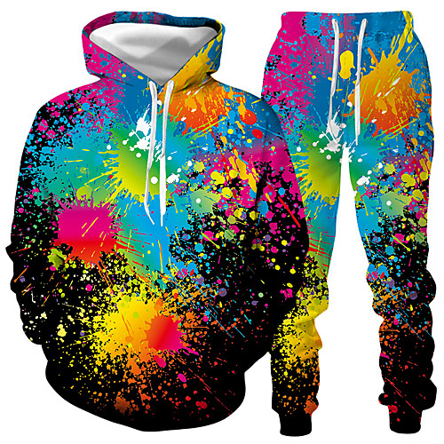 

Men's Activewear Set Graphic 2 Piece Hooded Daily Club 3D Print Casual Hoodies Sweatshirts Long Sleeve White Black