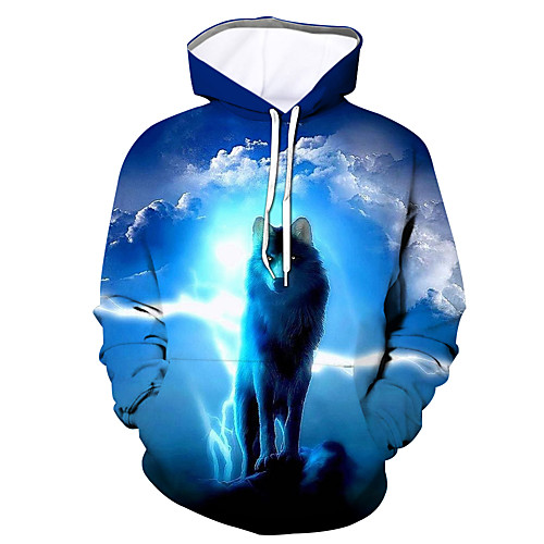 

Men's Pullover Hoodie Sweatshirt Graphic Animal Hooded Daily Going out 3D Print 3D Print Hoodies Sweatshirts Long Sleeve Blue