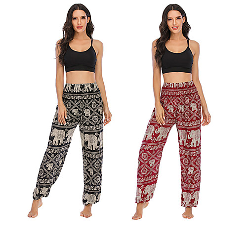 

Women's High Waist Yoga Pants Side Pockets Bloomers Bottoms Breathable Quick Dry Bohemian Black Burgundy Yoga Fitness Gym Workout Sports Activewear Stretchy Loose