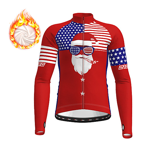 

21Grams Men's Long Sleeve Cycling Jersey Winter Fleece Polyester Red Christmas USA National Flag Bike Top Mountain Bike MTB Road Bike Cycling Fleece Lining Warm Quick Dry Sports Clothing Apparel
