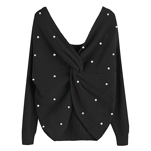 

Women's Stylish Open Back Knitted Solid Color Plain Pullover Long Sleeve Sweater Cardigans V Neck Fall Winter Black Blushing Pink Wine