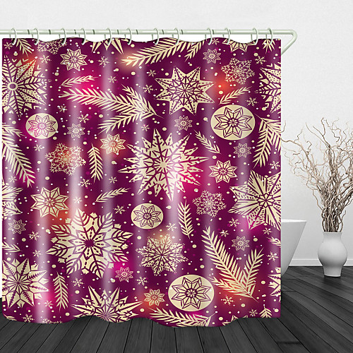 

Snowflake Leaves Print Waterproof Fabric Shower Curtain for Bathroom Home Decor Covered Bathtub Curtains Liner Includes with Hooks