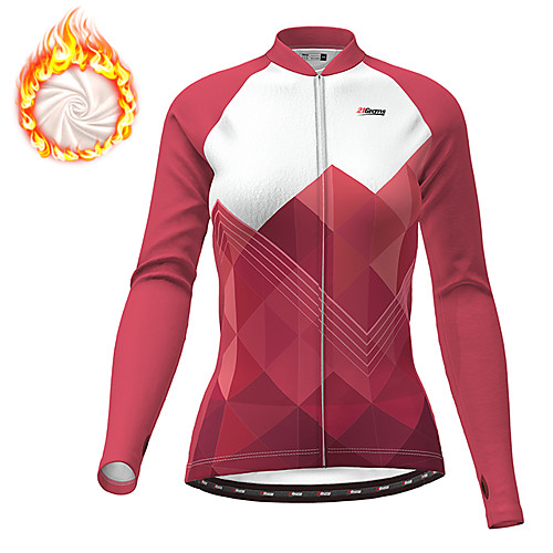 

21Grams Women's Long Sleeve Cycling Jersey Winter Fleece Polyester Red Gradient Geometic Bike Jersey Top Mountain Bike MTB Road Bike Cycling Thermal Warm Fleece Lining Warm Sports Clothing Apparel