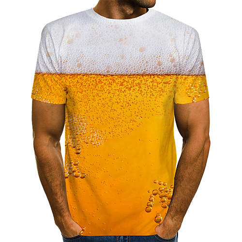 

Men's T shirt Shirt 3D Print Graphic Beer Print Short Sleeve Daily Tops Streetwear Round Neck White Red Yellow