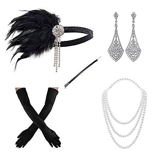 

1920s flapper gatsby costume accessories set 20s flapper headband pearl necklace gloves cigarette holder (bj)