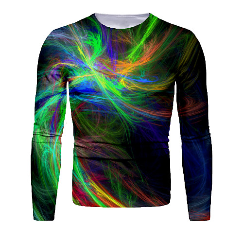 

Men's T shirt 3D Print Graphic Abstract Long Sleeve Daily Tops Basic Black