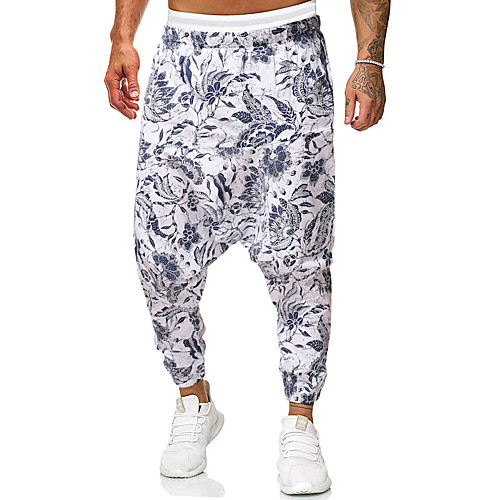 

Men's Chinoiserie Folk Style Harlem Pants Outdoor Slim Daily Home Harem Pants Pattern Ankle-Length Baggy Print Yellow Gray Green White Red / Elasticity