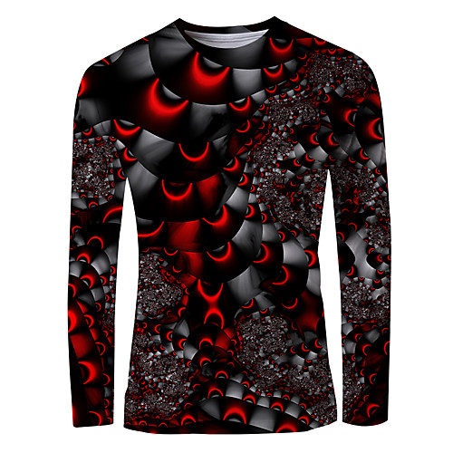 

Men's T shirt Shirt 3D Print Graphic Long Sleeve Daily Tops Basic Round Neck Gray / Red