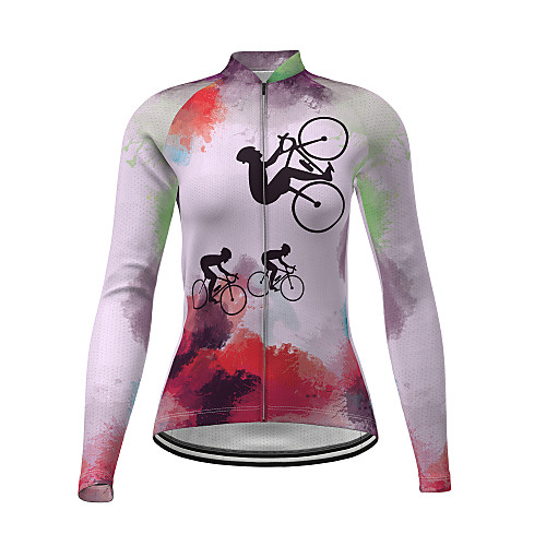 

21Grams Women's Long Sleeve Cycling Jersey Polyester Red Rainbow Tie Dye Novelty Bike Jersey Top Mountain Bike MTB Road Bike Cycling Quick Dry Breathable Reflective Strips Sports Clothing Apparel