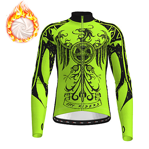 

21Grams Men's Long Sleeve Cycling Jersey Winter Fleece Polyester Yellow Blue Grey Dragon Funny Bike Jacket Jersey Top Mountain Bike MTB Road Bike Cycling Thermal Warm Fleece Lining Warm Sports