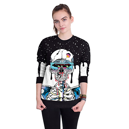 

Women's Pullover Hoodie Sweatshirt Striped Graphic Character Halloween Daily Other Prints Basic Halloween Hoodies Sweatshirts Rainbow White Black