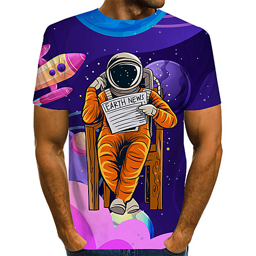 

Men's T shirt Shirt 3D Print Graphic Print Short Sleeve Daily Tops Basic Exaggerated Round Neck Purple