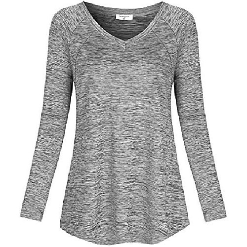 

yoga tops for women long sleeve workout activewear v-neck athletic shirts hiking running tshirt comfort (gray, l)