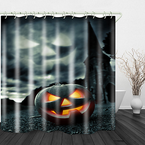 

Halloween Spooky Black Pumpkin Digital Print Shower Curtain English Green Leaf Digital Printing Shower Curtain Shower Curtains & Hooks Modern Polyester New Design
