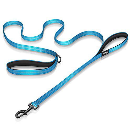 

reflective 6 feet nylon dog leash with padded double handles, 2 heavy duty dual neoprene handles for control safety training durable traffic handle, for xsmall to small dog (small - 5/8 width, black)