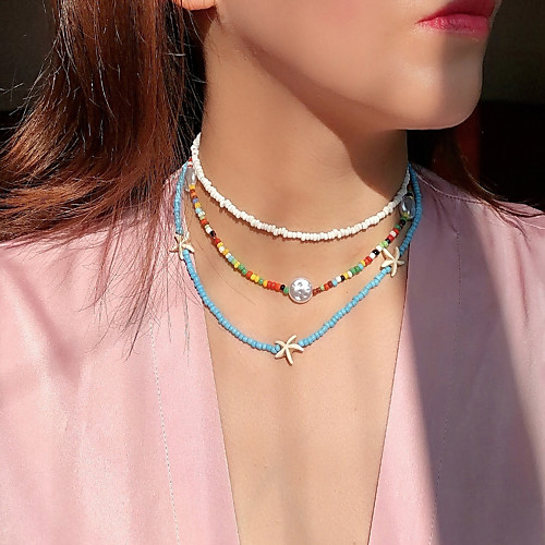 

Women's Choker Necklace Beaded Necklace Handmade Simple Luxury Unique Design Elegant Pearl Glass Alloy Blue 40 cm Necklace Jewelry 3pcs For / Bead Necklace