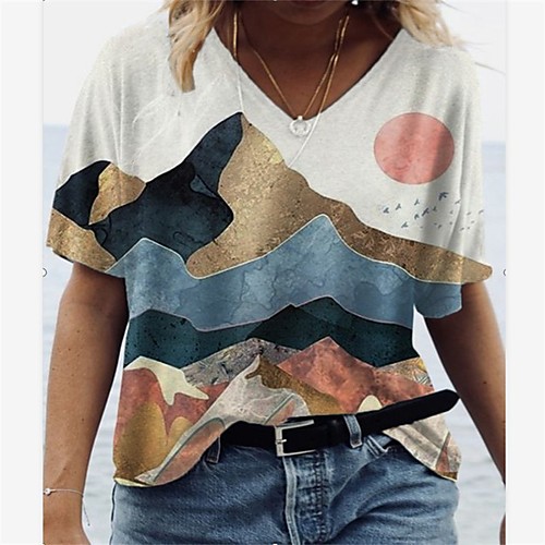 

Women's Blouse Shirt Graphic Prints Print V Neck Basic Tops White