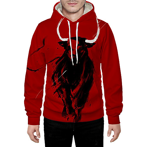 

Men's Pullover Hoodie Sweatshirt Graphic 3D Animal Hooded Daily 3D Print Basic Hoodies Sweatshirts Long Sleeve Red