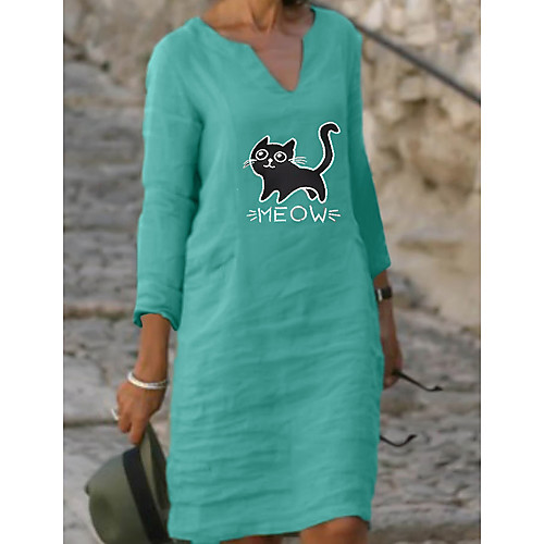 

Women's Shift Dress Knee Length Dress Half Sleeve Cat Cat Animal Print Summer Hot Casual 2021 Yellow Blushing Pink Light Green Light Blue S M L XL XXL 3XL 4XL 5XL