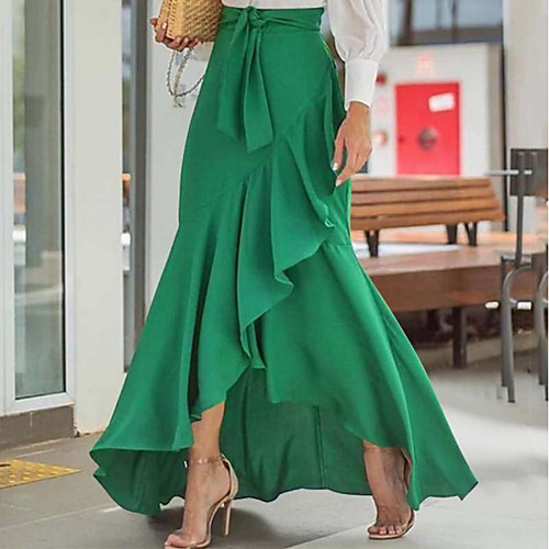 

Women's Daily Wear Sexy Trumpet / Mermaid Skirts Solid Colored Patchwork Wine Black Green / Asymmetrical / Slim