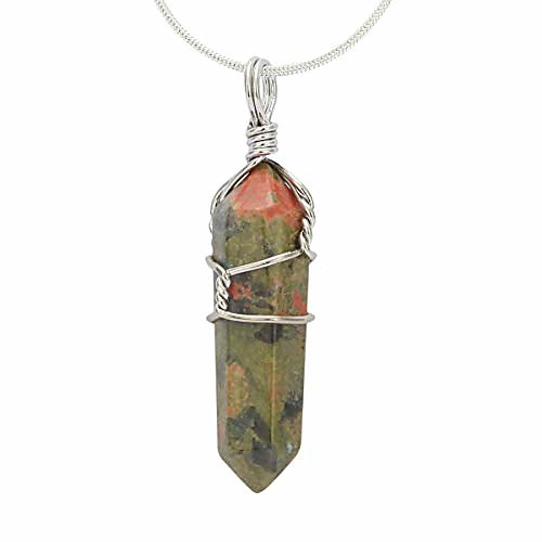 

natural unakite gemstone pendant necklace healing crystal reiki chakra gem stones 18 inch (1pc) women girls men gifts ggp-e7