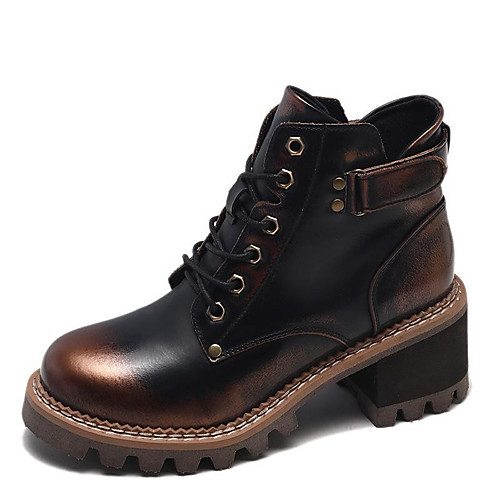 

Women's Boots Block Heel Boots Combat Boots Cuban Heel Round Toe Booties Ankle Boots Basic Casual Daily Walking Shoes PU Solid Colored Black Brown Coffee / Booties / Ankle Boots