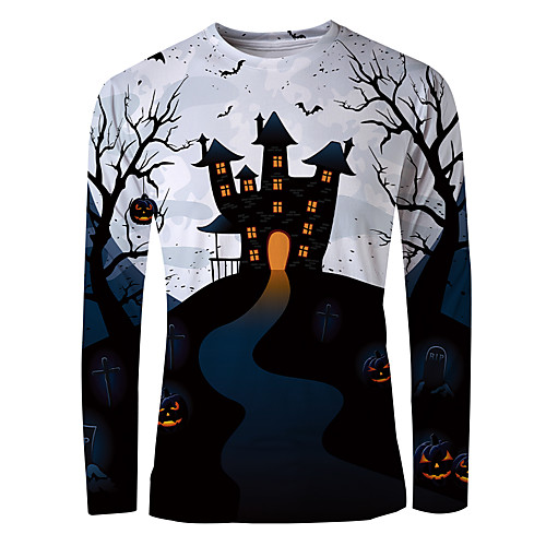 

Men's T shirt 3D Print Graphic Long Sleeve Halloween Tops Basic White