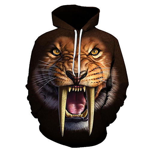 

Men's Plus Size Pullover Hoodie Sweatshirt Graphic Lion Animal Hooded Going out Club 3D Print Basic Casual Hoodies Sweatshirts Long Sleeve Brown