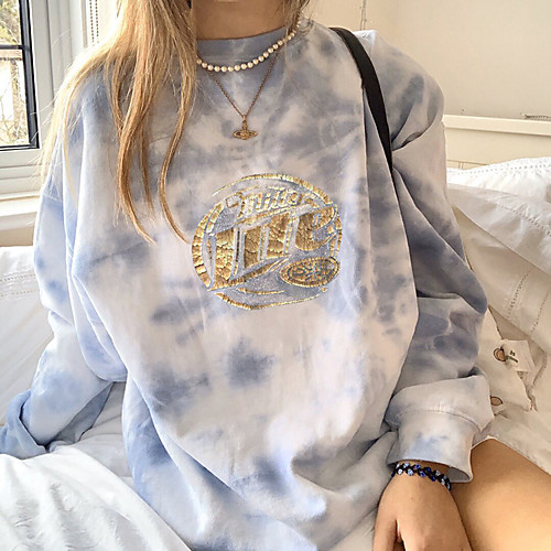 

Women's Hoodie Sweatshirt Tie Dye Oversized Daily Other Prints Basic Hoodies Sweatshirts Loose Light Blue