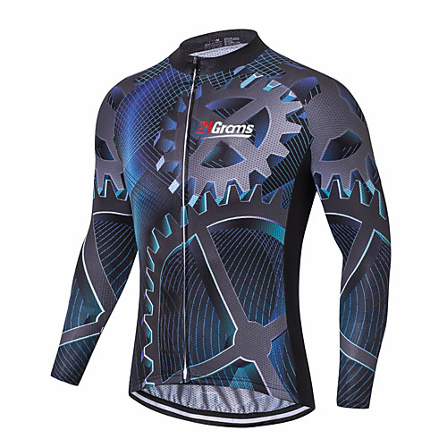 

21Grams Men's Long Sleeve Cycling Jersey Winter Polyester Blue / Black Dark Navy Novelty Bike Jersey Top Mountain Bike MTB Road Bike Cycling UV Resistant Quick Dry Breathable Sports Clothing Apparel