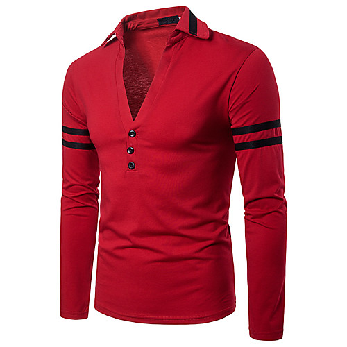 

Men's Golf Shirt Tennis Shirt Other Prints Striped Long Sleeve Daily Tops Cotton Basic V Neck White Red Navy Blue