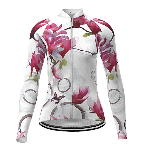 

21Grams Women's Long Sleeve Cycling Jersey Polyester White Butterfly Novelty Floral Botanical Bike Jersey Top Mountain Bike MTB Road Bike Cycling Quick Dry Breathable Reflective Strips Sports
