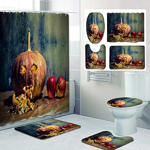 

Fresh Seaside Pattern PrintingBathroom Shower Curtain Leisure Toilet Four-Piece Design