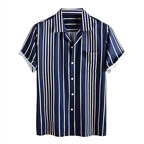 

Men's Shirt Other Prints Striped Short Sleeve Daily Tops Basic Button Down Collar Blue