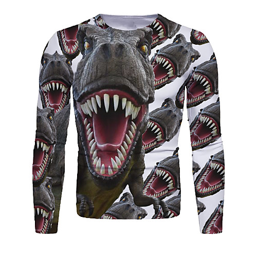 

Men's T shirt 3D Print Graphic Animal Long Sleeve Daily Tops Basic Dark Gray