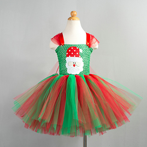 

Santa Claus Cosplay Costume Costume Girls' Movie Cosplay Tutus Plaited Vacation Dress Red Green Dress Christmas Halloween Carnival Polyester / Cotton Polyester