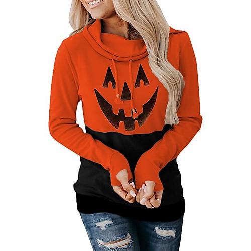 

Women's Halloween Blouse Shirt Graphic Prints Long Sleeve Patchwork Print Cowl Neck Basic Tops Cotton White Blue Purple