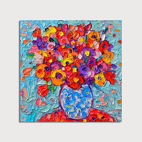 

Oil Painting Hand Painted Square Abstract Floral / Botanical Modern Stretched Canvas