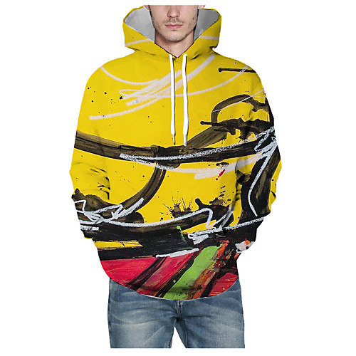 

Men's Pullover Hoodie Sweatshirt Graphic 3D Hooded Daily 3D Print Basic Hoodies Sweatshirts Long Sleeve Yellow