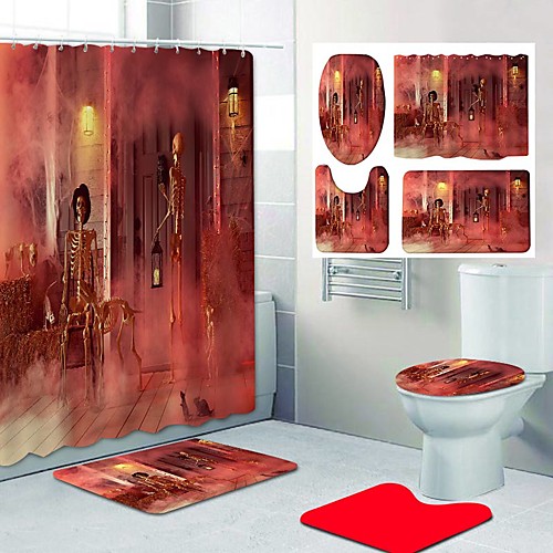 

Fresh Seaside Pattern PrintingBathroom Shower Curtain Leisure Toilet Four-Piece Design