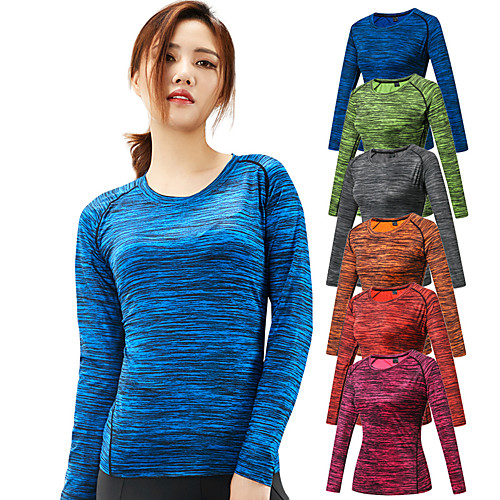 

Women's Hiking Tee shirt Long Sleeve Crew Neck Tee Tshirt Top Outdoor Portable Ultra Light (UL) Quick Dry Breathable Spring Summer Elastane Terylene Stripes Red Fuchsia Blue Hunting Fishing Climbing