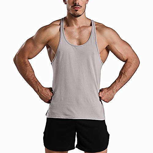 

men's athletic stringer gym muscle workout racerback fitness tank tops gray xl