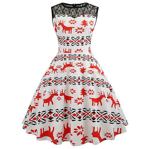 

Women's Sheath Dress Knee Length Dress White Sleeveless Animal Print Summer Round Neck Casual Christmas Slim 2021 S M L XL XXL